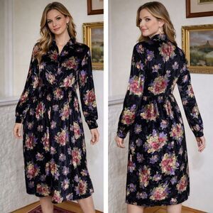 Vintage April Cornell Boho Velvet Floral Dress